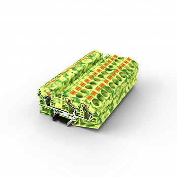 Заземляющая клемма UPT-16/1-2PE - Заземляющая клемма, 3 точки подключения, тип фиксации провода: Push-in, номинальное сечение: 16 мм кв., 1000V, ширина: 12,2 мм, цвет: желто-зеленый, тип монтажа: DIN35