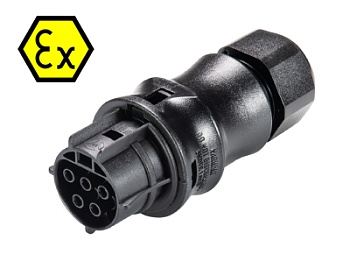 Разъём RST20I5S B1 ZR2 SW  взрывозащита - Взрывозащищенный розеточный разъем на кабель диам. 10-14 мм, IP68(69k), 5 полюсов, винтовая фиксация провода, номинальные характеристики: 250/400V, 20A, цвет: черный, серия RST Ex