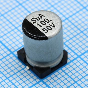 TS13CA1H101MJT000R - SMD Конденсатор алюминиевый электролитический 50В, 100мкФ ±20%, размер 8 X 10.5мм, 0.34 Ом, 360мА, 5000ч, 105С
