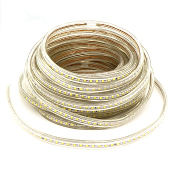 LED-лента 3528 W/ 120 чипов/1м/220V/IP68 - в силиконовой оболочке / белая / 120 чип диодов 3528 на метр / потребляемая мощность 9,6 Вт/м / 480Лм/м / 4200k / IP68