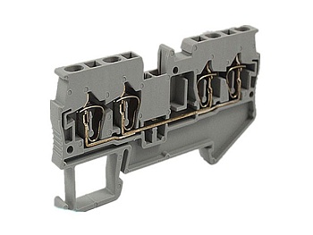 Проходная клемма JUT3-2.5/2-2-GY - Проходная клемма, 4 точки подключения, тип фиксации провода: пружинный, номинальное сечение: 2,5 мм кв., 800V, 24A, ширина: 5,2 мм, цвет: серый, тип монтажа: DIN35