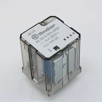 62.33.9.024.0300 - Силовое электромеханическое реле; монтаж в розетку или наконечники Faston 187 (4.8х0.5мм); 3NO 16A; контакты AgCdO (зазор ? 3мм); катушка 24В DC; степень защиты RTI; опции: нет