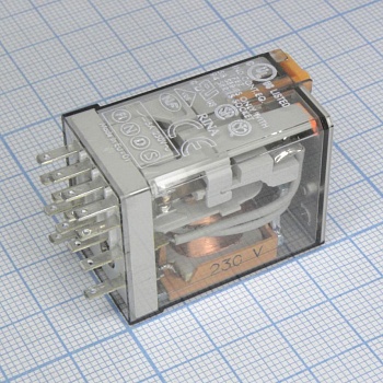 55.34.8.230.0040 - Миниатюрное универсальное электромеханическое реле; монтаж в розетку; 4CO 7A; контакты AgNi; катушка 230В АC; степень защиты RTI; опции: кнопка тест + мех.индикатор