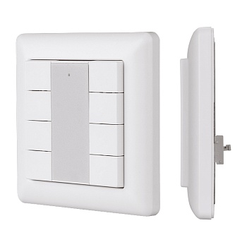 INTELLIGENT ARLIGHT Панель DALI-223-8K-D2-IN (BUS, Free purpose) 031147 - Встраиваемая кнопочная белая пластиковая панель для работы по протоколу DALI-2. 8 кнопок свободного функционала. Назначение кнопок задается с мастер-контроллера серии DALI-LOGIC-x. 