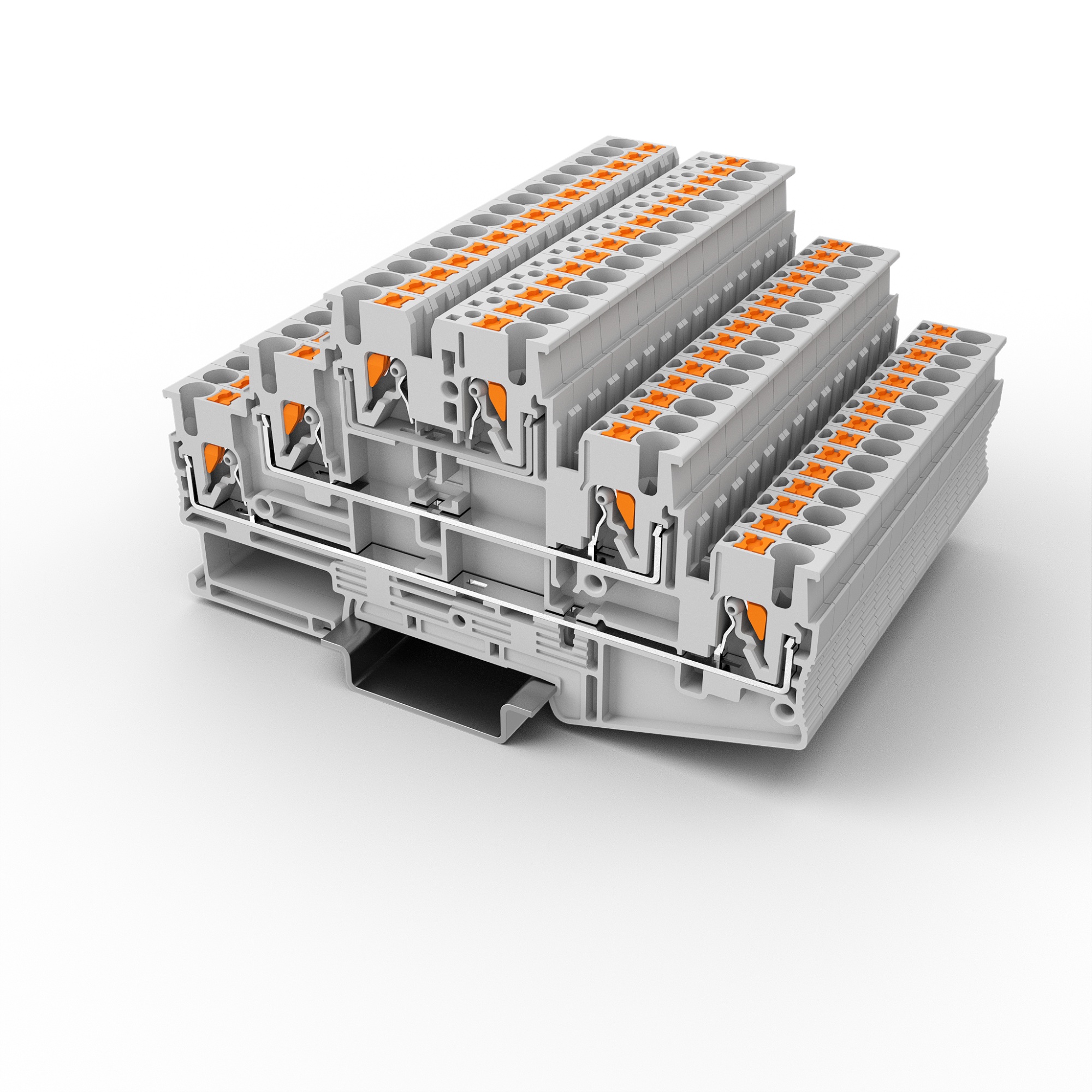 Этажная клемма UPT-2.5/3-GY - Этажная клемма, тип фиксации провода: Push-in, номинальное сечение: 2,5 мм кв., 500V, 22A, ширина: 5,2 мм, цвет: серый, тип монтажа: DIN35