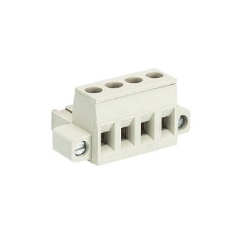 Розетка Wiecon 8213 B / 4 F OB - Розеточный разъем, угловой, на кабель, с монтажными фланцами, шаг 5,08 мм, 4 полюса, номинальное сечение: 2,5 мм кв., винтовая фиксация провода, 400V, 12А, без маркировки, цвет: серый, серия 8213 F OB