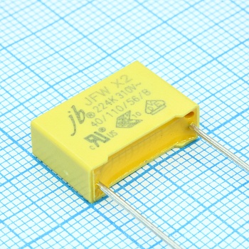 JFW0A9224K150000B - Конденсатор пленочный помехоподавляющий X2 0.22мкФ 310В переменного тока ±10% (18 X 6 X 12мм) радиальные выводы 15мм 105°C россыпь