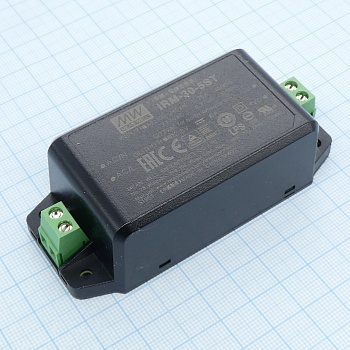 IRM-30-5ST - AC-DC, 30Вт, вход 85...264В AC 47...440 Гц, 120...370B DC, выход 5В/6А, изоляция 3000В AC, в корпусе на шасси, 91x39.5x28.5мм, -30...+70°C, винтовые зажимы
