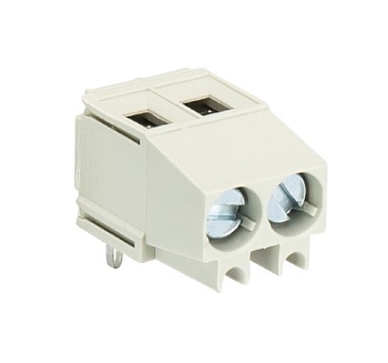 Клемма Wiecon 8191 / 2 ZW OB - Клемма на печатную плату, подвод кабеля сверху, 2 полюса, шаг: 5 мм, винтовая фиксация провода, без маркировки, с изоляционной пластиной, 300V, 16А, цвет: серый, серия 8191