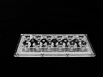 ALHB173D12LED8G - Групповая прямоугольная линза 2x6 на 12 светодиодов 3030/3535, эфф=93%, 8°, 173x71.4mm   H:11,4mm, PMMA