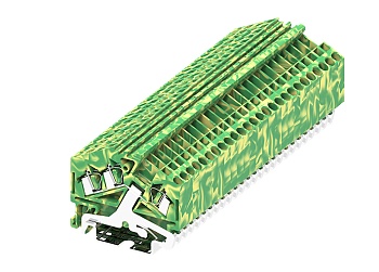 Заземляющая клемма 225964 - Заземляющая клемма, TA2.5, угловая, 3 точки подключения, тип фиксации провода: пружинный, номинальное сечение: 2,5 мм кв., ширина: 5 мм, цвет: желто-зеленый, тип монтажа: DIN