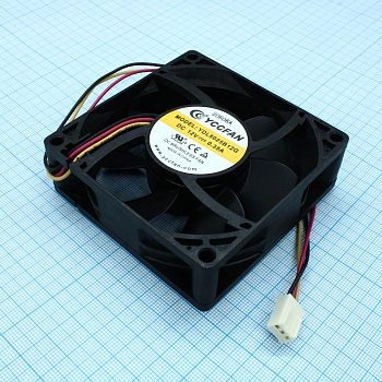 YDL8025B12G - Вентилятор 12В 80х80x25 B 4000 об/мин, 71.9м3/час, 38.3дБ, подшипник качения, выход датчика тахометра, тип вывода - провод с коннектором