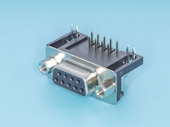 DRB-9FB - Разъем  9 контактов, гнездо на плату, прямой угол  9.4мм