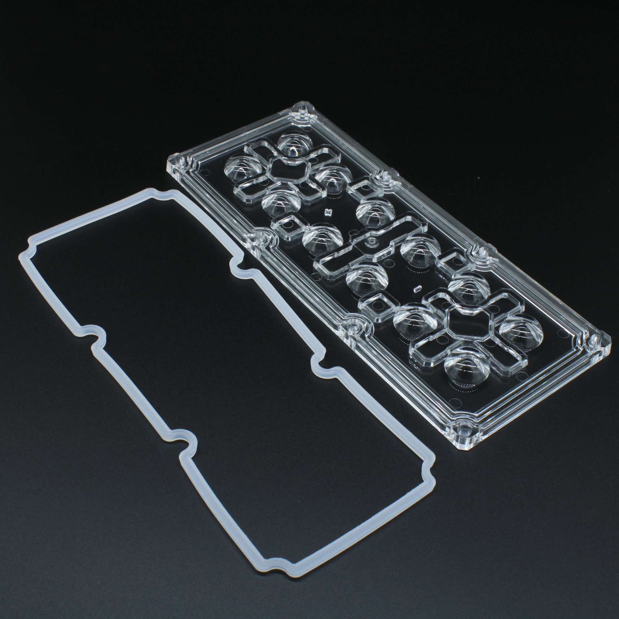 ALHB173D12LED120G-NEW - Групповая прямоугольная линза 2x6 на 12 светодиодов 3030/3535/5050, эфф=93%, 120°, 173x71.4mm   H:mm, PMMA,  обновленная версия.