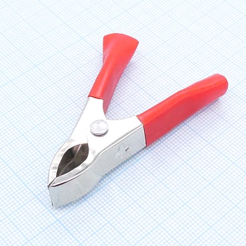 Зажим крокодил 8-0035 красн 15А - Зажим типа крокодил красный с изоляторами, под пайку/обжим,15 (10- номин.) А,  L=58мм