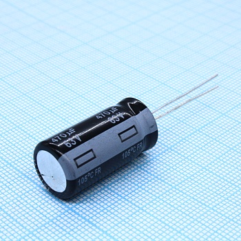 EEUFR1J471 - Конденсатор алюминиевый электролитический 470мкФ 63В 20% (12.5 X 25мм) радиальные выводы 5мм 1995мА 10000час 105°С Россыпь