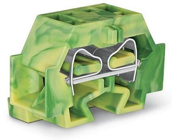 Клемма мини 242337 - Мини клемма, боковой подвод кабеля, 4 точки подключения в клемме, тип фиксации провода: пружинный, номинальное сечение: 4 мм кв., 24A, 630V, цвет: желто-зеленый, тип монтажа: монтажные фланцы