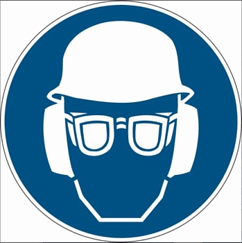 gws227535 - PIC 264 Предписывающий знак безопасности "Работать в защитных очках, наушниках и каске", 50 мм, 250 шт/рул , B-7541(ламинированный полиэстер)"