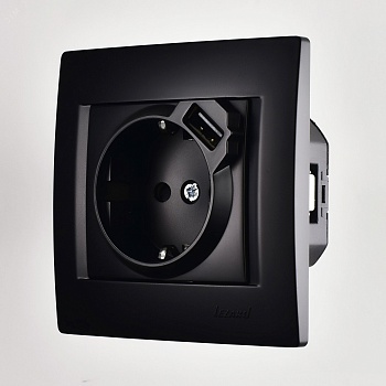 Розетка 1-м СП Karina 16А с заземл. с заряд. устройством USB механизм черн. бархат 707-4288-181