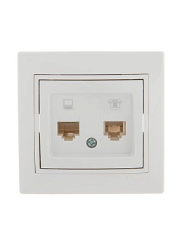 Розетка компьютерная + телефонная 2-м СП Mira RJ45 + RJ11 бел./бел. 701-0202-143