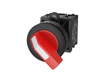 Селекторный переключатель (красный) TS2537-1BE10-S20 - Переключатель, длинная ручка, 3-х позиционный, пружинный самовозврат из правого положения, LED AC 220V, утопленное пластиковое переднее кольцо, с мгновенным нажатием, с контактной группой 2NO, диаметр