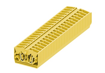 Клемма мини 254325 - Мини клемма, верхний подвод кабеля, 2 точки подключения в клемме, тип фиксации провода: пружинный, номинальное сечение: 2,5 мм кв., 24A, 800V, цвет: желтый, тип монтажа: без фиксации