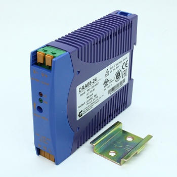 DRA05-24 - Преобразователь AC-DC на DIN-рейку  5Вт, выход 24В/0.21A, рег. вых 21.6…28.8В, вход 90…265V AC, 47…63Гц / 120...370V DC , изоляция 3000V AC, : 115х90х23мм, -20…+71°С, пружинные клеммы