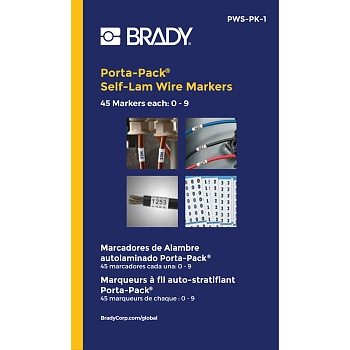 brd35551 - PWS-PK-1 кабельные маркеры, материал-самоламинирующийся винил В-292, цвет-белый, размер 5,51ммх39,67мм, 450 шт/упак., легенда 0-9