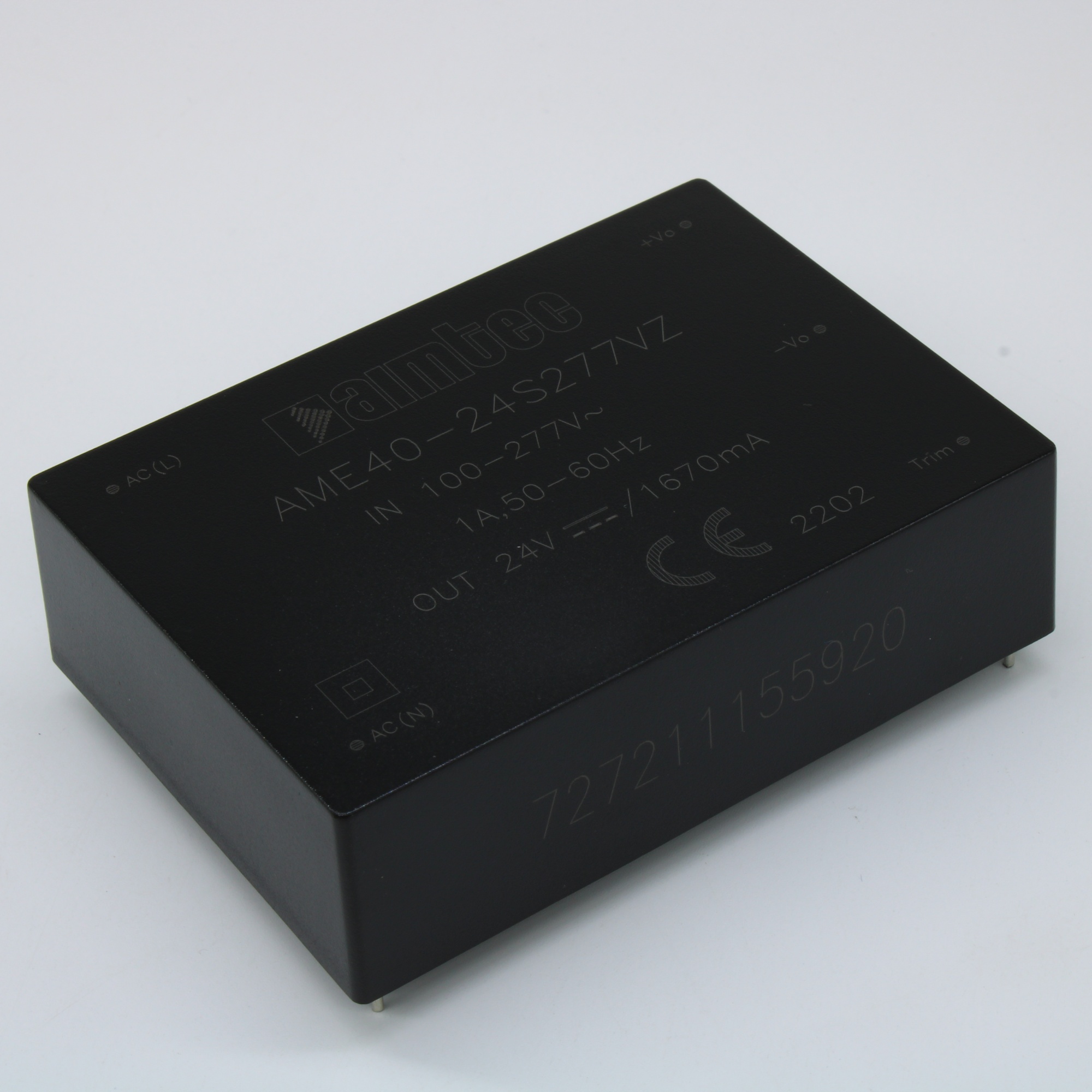 AME40-24S277VZ - AC-DC, 40Вт, два выхода 24В/1,67A, вход 85…305V AC, 47…63Гц / 100...430V DC, изоляция 4000V AC, в корпусе 89х63.5х25мм, -40…+70°С