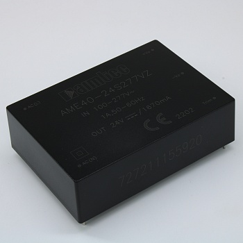 AME40-24S277VZ - AC-DC, 40Вт, два выхода 24В/1,67A, вход 85…305V AC, 47…63Гц / 100...430V DC, изоляция 4000V AC, в корпусе 89х63.5х25мм, -40…+70°С