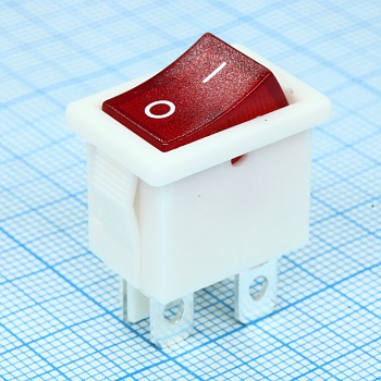 R19-20IWRBT2-G - Выключатель клавишный 6А 250В ON-OFF 4 Pin -белый- с красной подсветкой