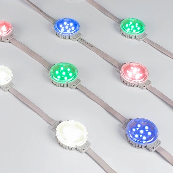 Модуль управляемый DMX-F10-D50 24V RGBW-Day (2W, IP68, 120 deg) 039489 - Управляемый светодиодный модуль DMX, RGBW, микросхема UCS512-CL, напряжение 24 В, мощность 2 Вт, 10 светодиодов RGB SMD 3535, 3 светодиода Day 4000K SMD 3535, угол 120°. Создание мед