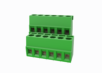 Розеточный разъем на плату MC-DTD5.0H06C-0001 - Клемма, 2 этажа со смещением, на плату, шаг: 5.0 мм, 6x2 полюсов, фиксация провода винтовая, исполнение: стандартное, 400V, 20A, цвет: зеленый