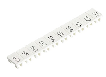 Шильдик 9705A/5/10 B  51-60 - Маркировка для клемм сечением 2,5 мм.кв., шириной 5 мм, 10 шильдиков, белая, нанесенные знаки: 51 – 60