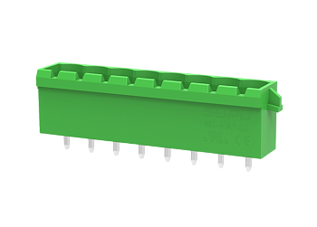 Вилочный разъем на плату MC-PA5.0V09-D-0002 - Вилочный разъем, вертикальный, на плату, шаг: 5.0 мм, 9 полюсов, фиксация на плате пайкой, исполнение: с упорами для защелок, 320V, 18A, цвет: зеленый Вилочный разъем на плату MC-PA5.0V09-D-0002 - Вилочный разъем, вертикальный, на плату, шаг: 5.0 мм, 9 полюсов, фиксация на плате пайкой, исполнение: с упорами для защелок, 320V, 18A, цвет: зеленый