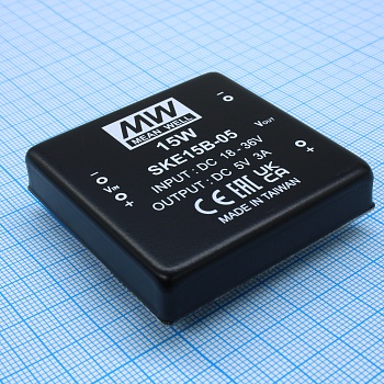 SKE15B-05 - Преобразователь DC/DC, 15Вт, Uвх=18…36В, Uвых=5В/300…3000мА, изоляция 1000В DC, 50.8x50.8х12 мм, -20°С…+71°С