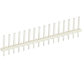 Контакт штыревой Z5.531.1625.0 - Штыревой контакт, вертикальный, на плату, диаметр штыря 0,8 мм, шаг 3,5 мм, 16 полюсов, фиксация на плате пайкой, 250V, 6А, цвет: серый, серия 8543