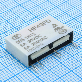 HF49FD/005-1H12 - Реле силовое 1A один контакт на замыкание катушка 5В 7.62мм между контактами