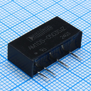 AM1DS-0503SJZ - DC/DC, 1Вт, вход 4.5…5.5В, выход 3.3В/0.03…0.303А, изоляция 1500В DC, КПД 74%, максимальная емкостная нагрузка не более 2400мкФ, SIP7, 19.65x6x10.16мм, -40…105°C, пластик