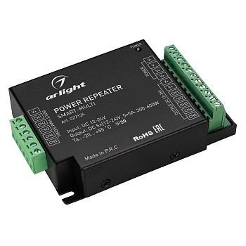 Усилитель SMART-MULTI (12-24V, 5x5A) 027124 - RGB+CCT-усилитель. Питание 12-24VDC. 5 каналов, ток нагрузки 5x5A, мощность нагрузки 3  300-600W. Размер 107x75x24,5 мм.