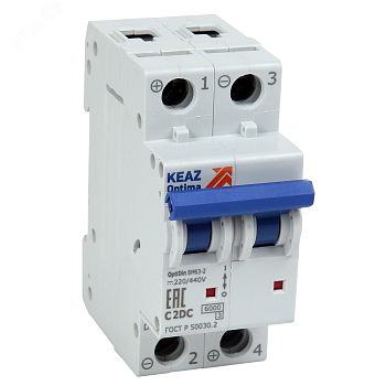 Выключатель автоматический модульный 2п C 2А OptiDin BM63-2C2-DC-УХЛ3 КЭАЗ 261238