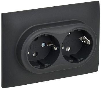 SKANDY Розетка 2-местная с заземлением без защитных шторок 16А в сборе SK-R08G графит IEK SK-R21-16-K53-F