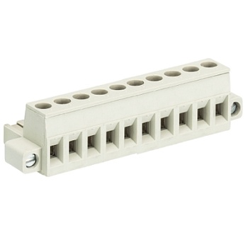 Розетка Wiecon 8113 B / 10 F OB - Розеточный разъем, прямой, на кабель, с монтажными фланцами, шаг 5,00 мм, 10 полюсов, номинальное сечение: 2,5 мм кв., винтовая фиксация провода, 400V, 12А, без маркировки, цвет: серый, серия 8113 F OB