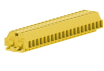 Клемма мини 241305 - Мини клемма, боковой подвод кабеля, 2 точки подключения в клемме, тип фиксации провода: пружинный, номинальное сечение: 2,5 мм кв., 24A, 500V, цвет: желтый, тип монтажа: монтажные фланцы