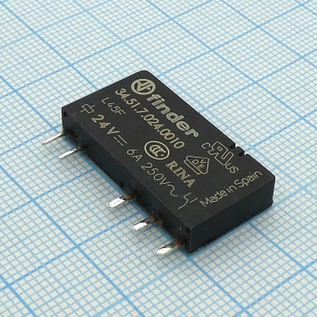 34.51.7.024.0010 - Ультратонкое электромеханическое реле; монтаж на печатную плату; 1CO 6A; контакты AgNi; катушка 24В DC (чувствит.); степень защиты RTII