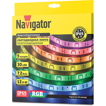 Лента светодиодная 71 428 NLS-5050RGB30-7.2 IP65 12B R5 7.2Вт/м (уп.5м) Navigator 71428