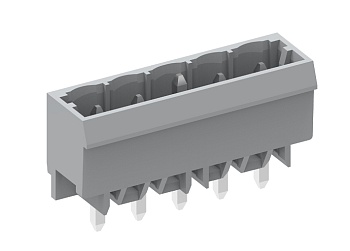 Вилочный разъем на плату 450214-03D - Вилочный разъем, вертикальный, на плату, шаг: 5.0 мм, 14 полюсов, фиксация на плате пайкой, исполнение: длина выводов 3,8 мм, 320V, 12A, цвет: серый