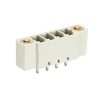 Вилка Wiecon 8813 S / 4 GF - Вилочный разъем, вертикальный, на плату, с монтажными фланцами, шаг 3,81 мм, 4 полюса, фиксация на плате пайкой, 250V, 8А, без маркировки, цвет: серый, серия 8813 S GF