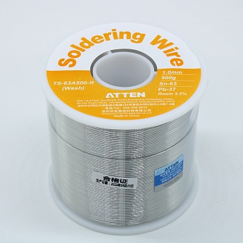 TS-63A500-R Wash Sn63Pb37 1.0мм 500г 3.5% - Свинцовый одноканальный трубчатый припой с водосмываемым флюсом 3.5% ROL0, температура плавления 183-184°С
