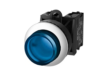 Кнопка выпуклая (синяя) TS2527-0DM40-S20 - Кнопка круглая выпуклая, без блокировки, LED AC 220V, алюминиевое переднее кольцо, с мгновенным нажатием, с контактной группой 2NO, диаметр головки кнопки 29,5 мм, диаметр посадочного отверстия: 22 мм, цвет: сини